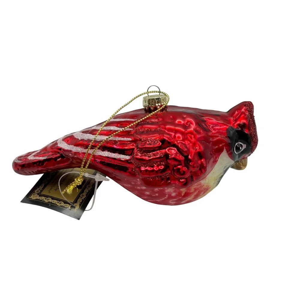 Robert Stanley Glass red Cardinal bird tree Christmas Ornament Glitter
